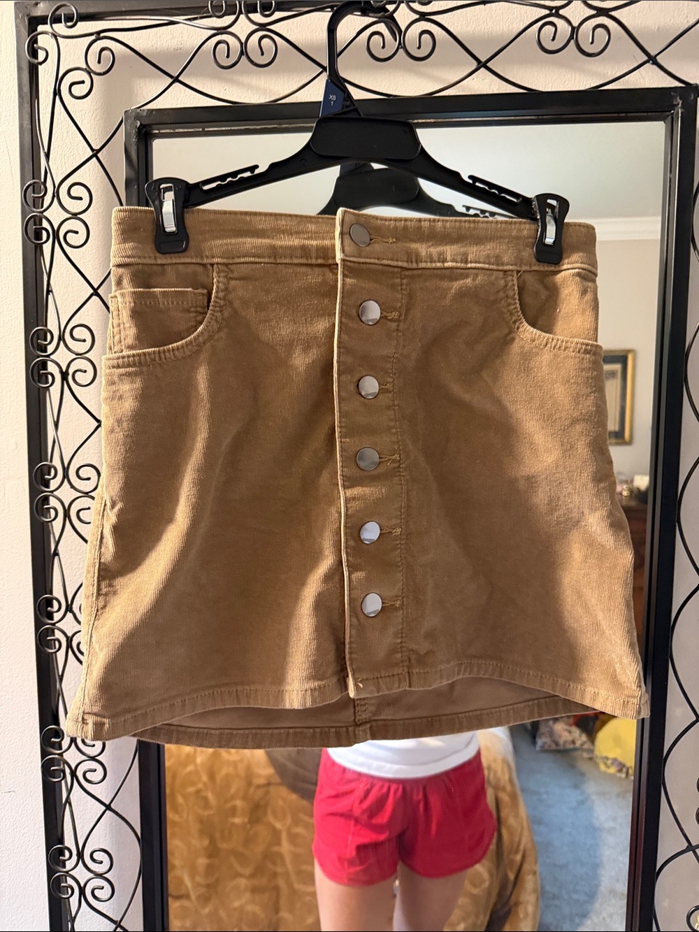Express Tan Corduroy Button-Front Mini Skirt